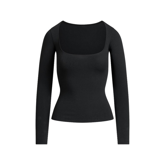 COTTON JERSEY SCOOP NECK LONG SLEEVE TOP - Soot - Picture 4 of 8